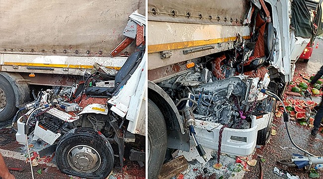 Kahramanmaraş’ta sebze yüklü kamyonet tıra arkadan çarptı sürücü yaralandı